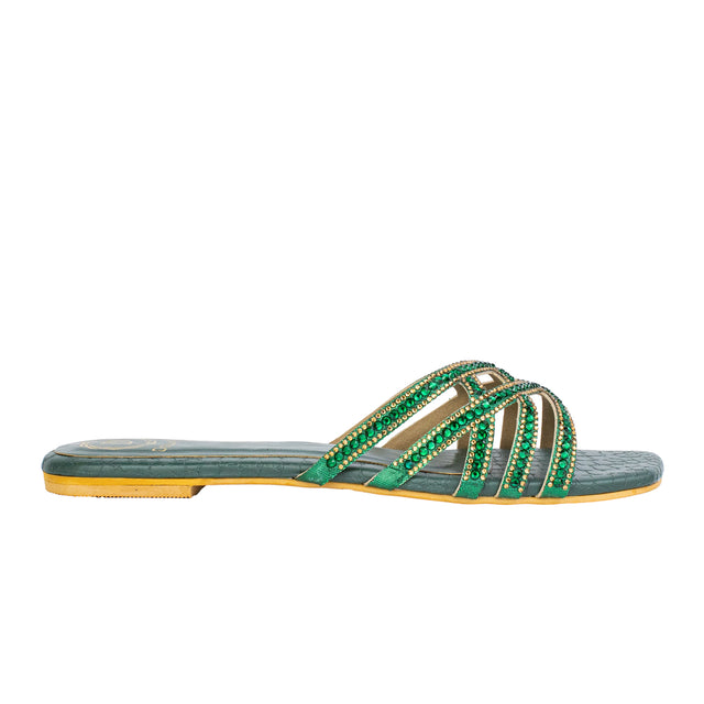 Feminine-chic Green Flat Slippers