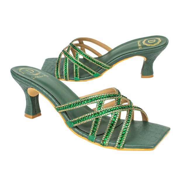 Elegant Green Pencil Heel Sandals