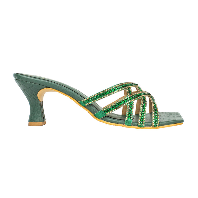 Elegant Green Pencil Heel Sandals