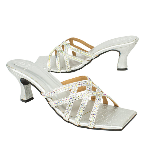 Glamorous Silver Pencil Heel Sandals