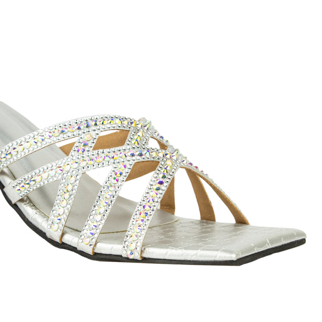 Glamorous Silver Pencil Heel Sandals