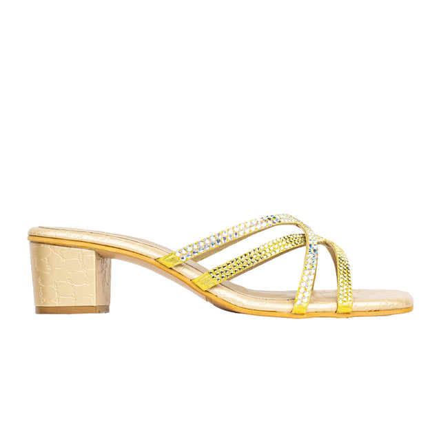 Huda Regal Gold Block Heel Sandals