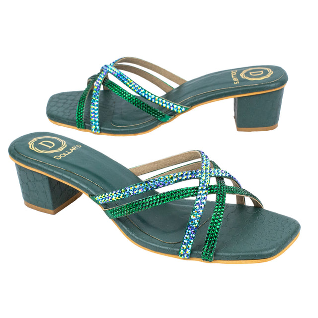 Huda Opulent Green Block Heel Sandals