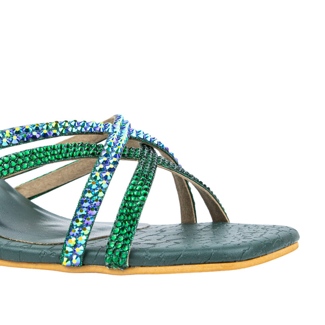 Huda Opulent Green Block Heel Sandals