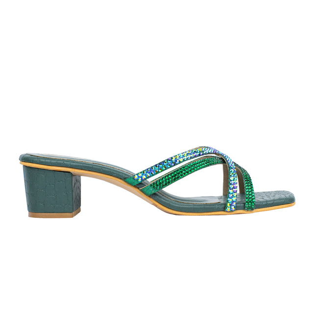 Huda Opulent Green Block Heel Sandals