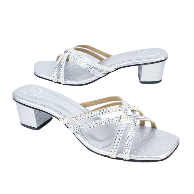 Huda Striking Silver Block Heel Sandals