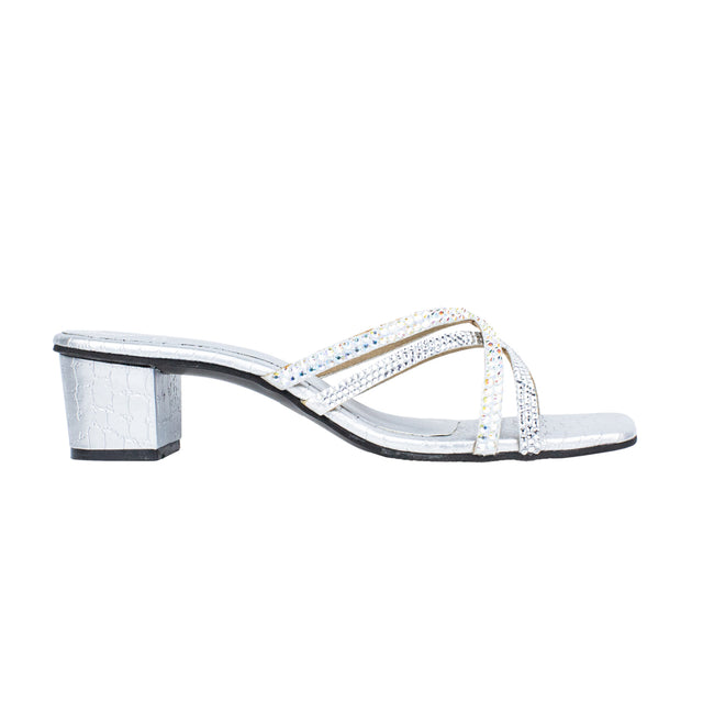 Huda Striking Silver Block Heel Sandals