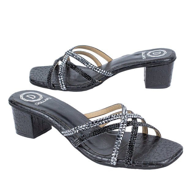 Huda Sleek Black Block Heel Sandals