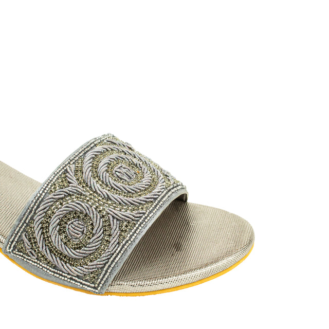 Opulent Grey Block Heel Sandals