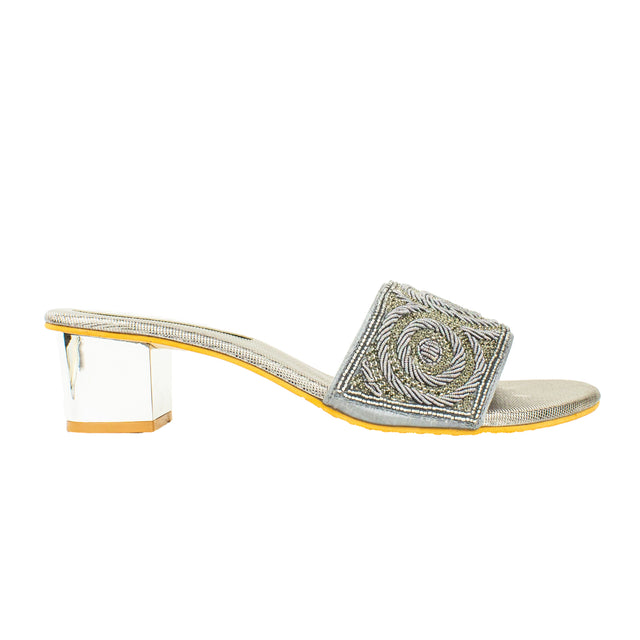 Opulent Grey Block Heel Sandals