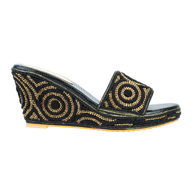 Handcrafted Black Elegant Wedge Flat Sandals