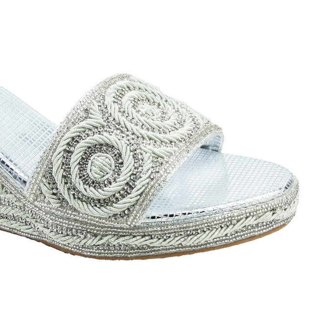Silver Crystal Embellished Elegant Heel sandals Handcrafted Wedge