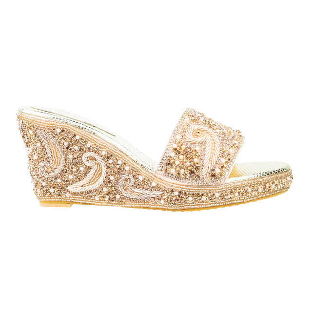 Rose Crystal Embellished Elegant Heel sandals Handcrafted Wedge