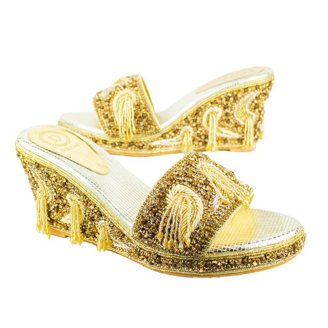 Handcrafted Gold Wedge Sandals
