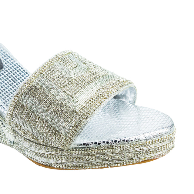 Silver Crystal Embellished Elegant Heel sandals Handcrafted Wedge