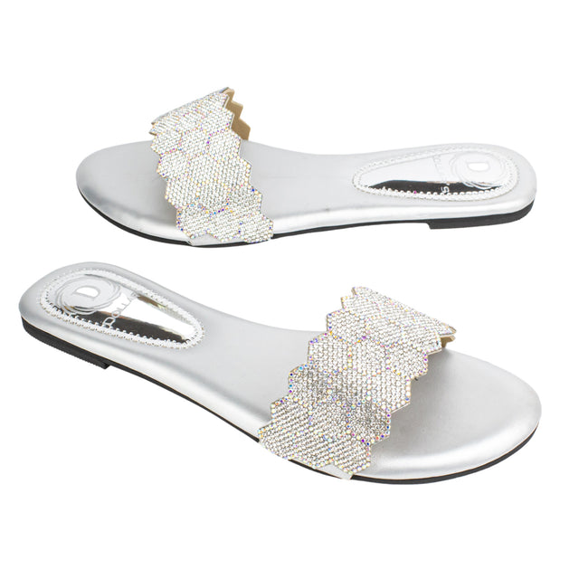 Polished Silver Flat Slippers