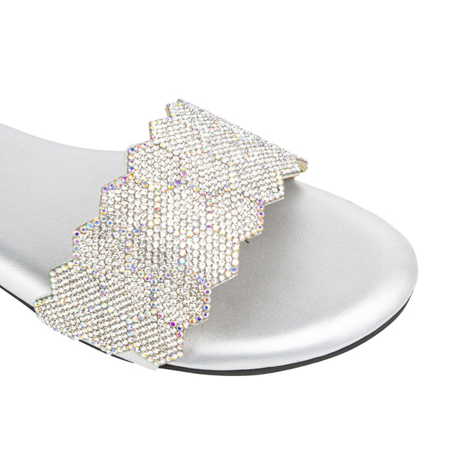 Polished Silver Flat Slippers