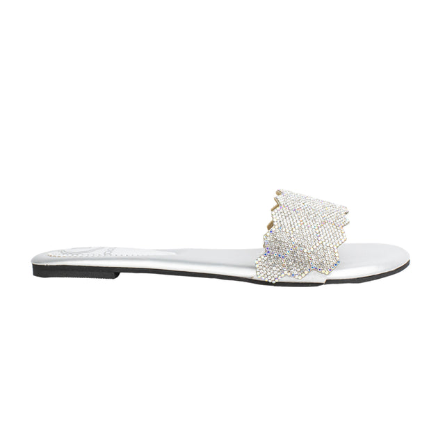 Polished Silver Flat Slippers