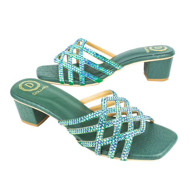 Handmade Green Block Heel Sandals