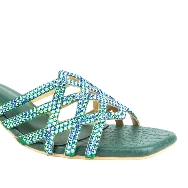 Handmade Green Block Heel Sandals