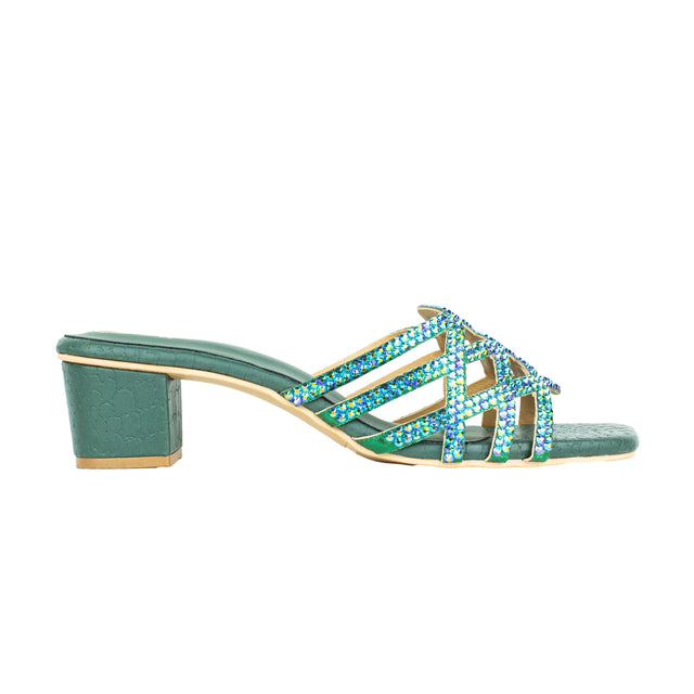 Handmade Green Block Heel Sandals