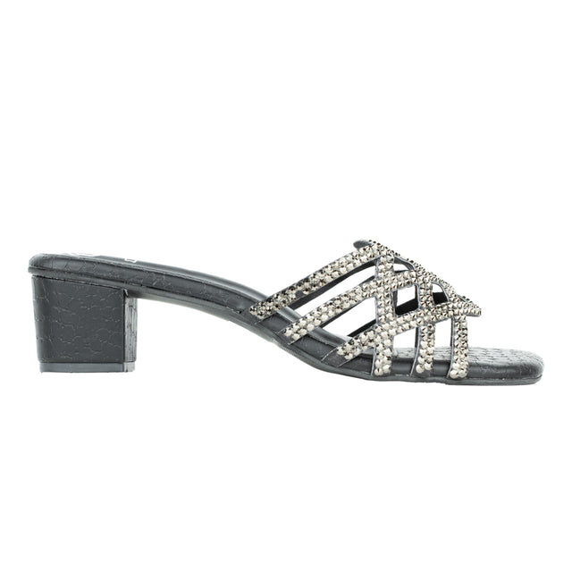 Vibrant Slate Black Block Heel Sandals