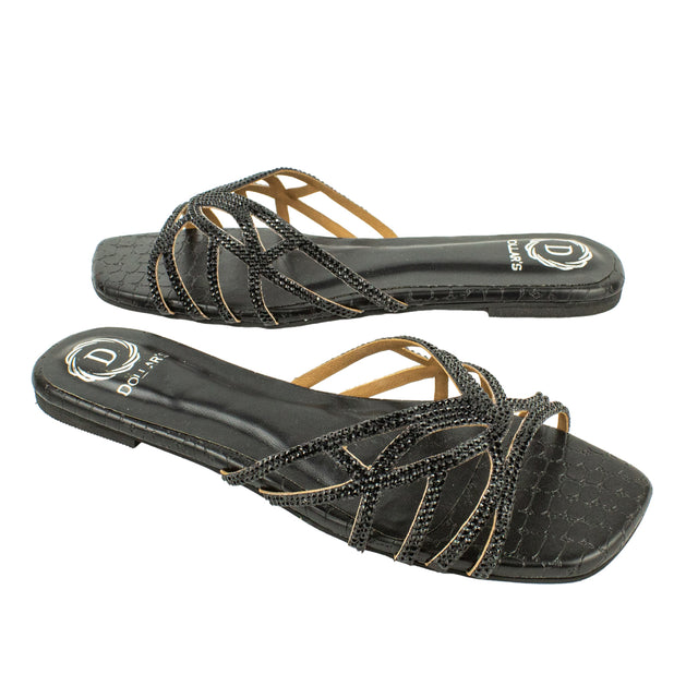 Dalia Feminine-chic Black Flat Slippers