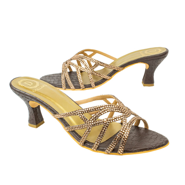 Dalia Polished Brown Pencil Heel Sandals