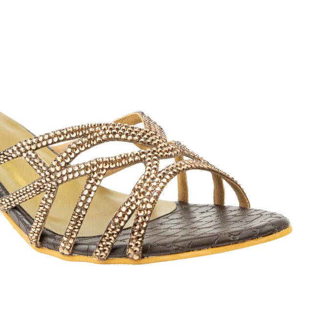Dalia Polished Brown Pencil Heel Sandals