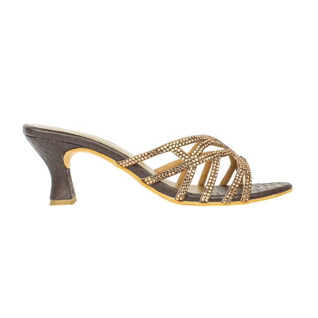 Dalia Polished Brown Pencil Heel Sandals