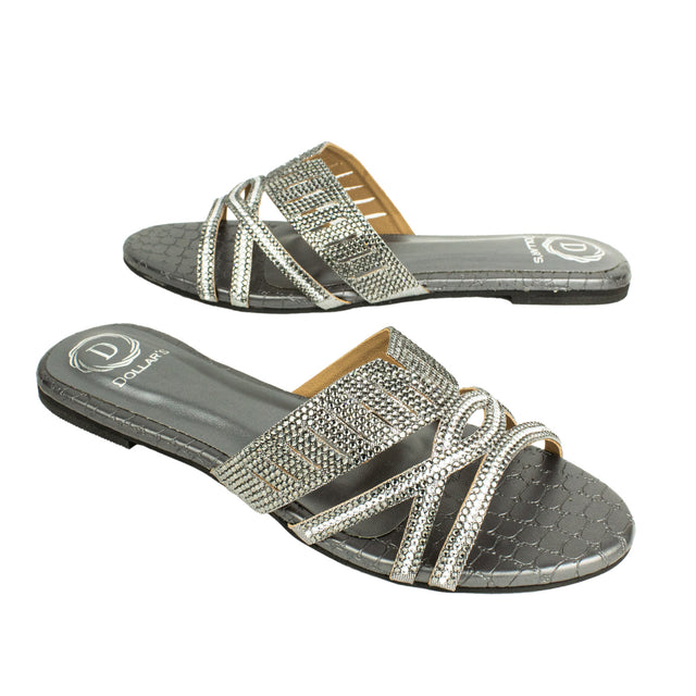 Amna Enchanting Grey Flat Slippers