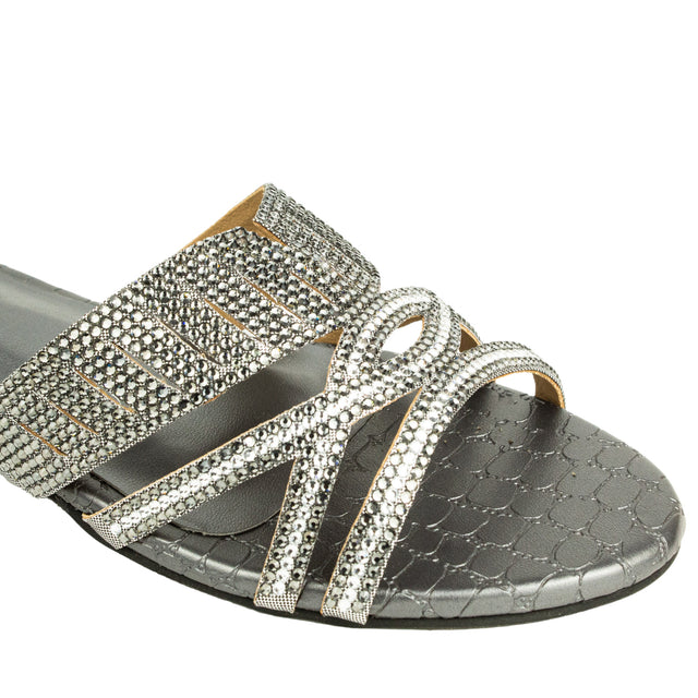 Amna Enchanting Grey Flat Slippers