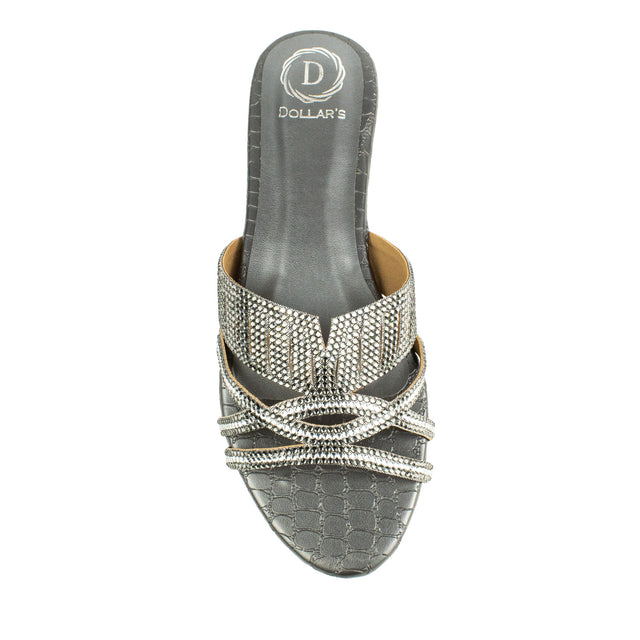 Amna Enchanting Grey Flat Slippers