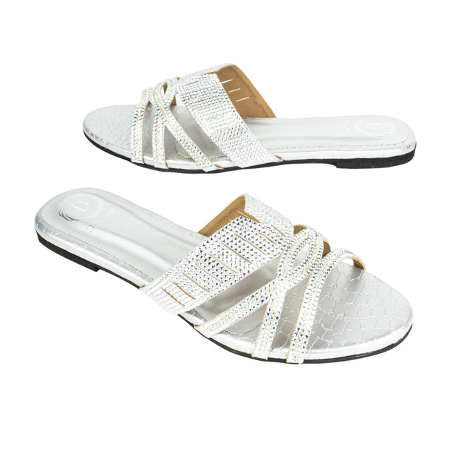 Amna Chic Silver Flat Slippers