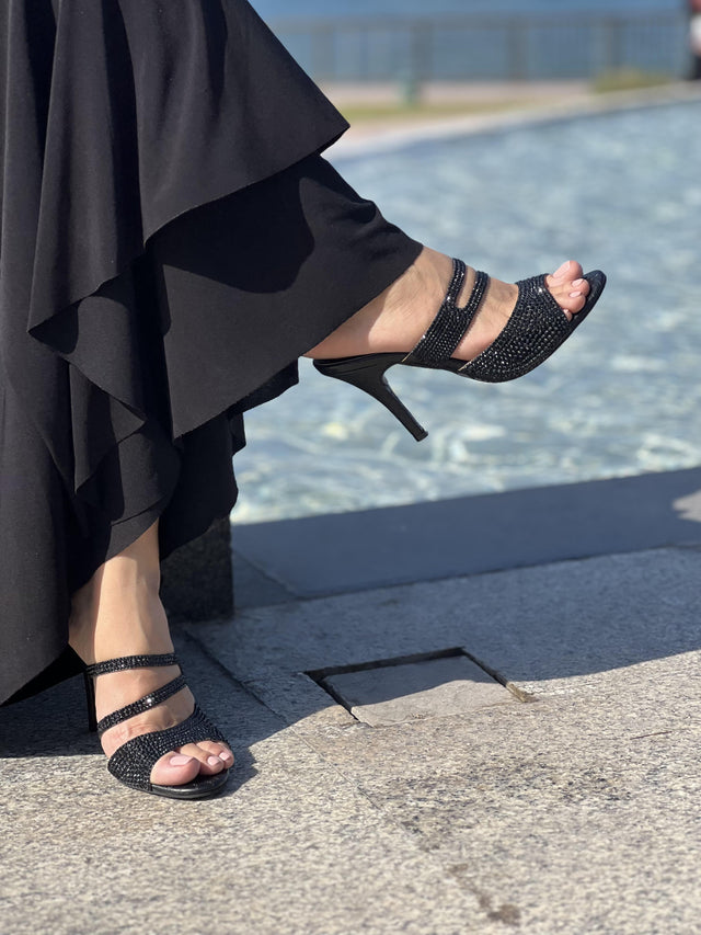 Rabia Vibrant Black High Heel Sandals