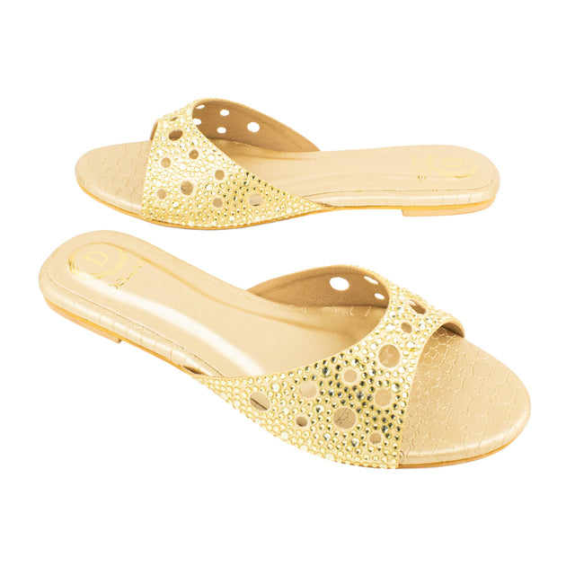 Reem Regal Gold Flat Slippers
