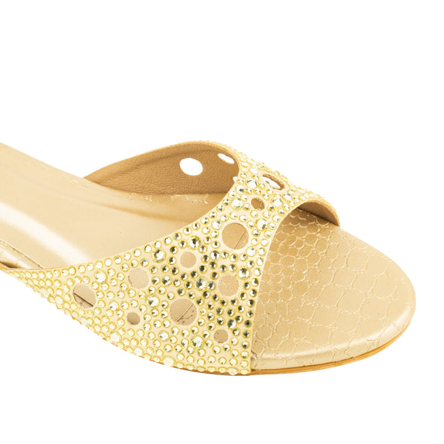 Reem Regal Gold Flat Slippers