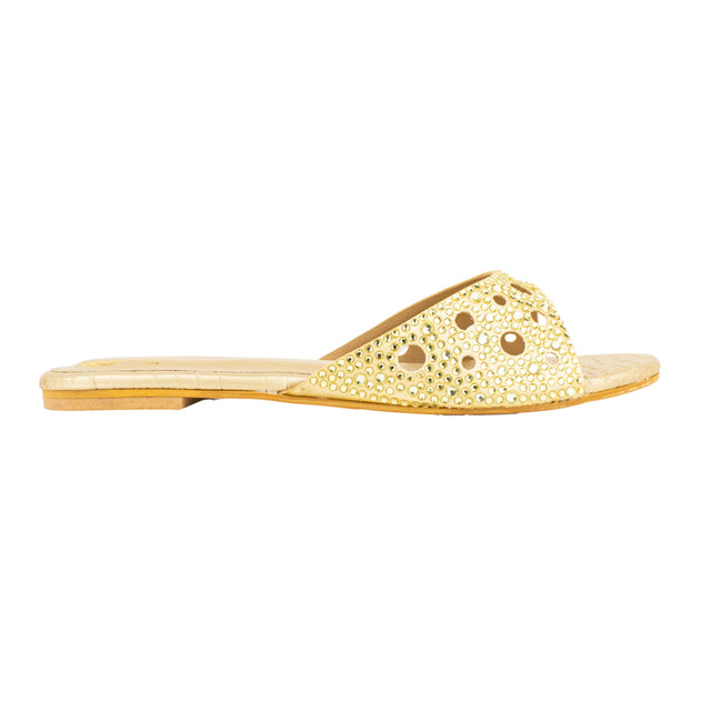 Reem Regal Gold Flat Slippers