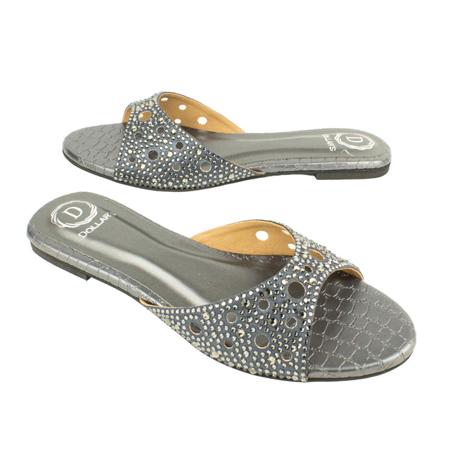 Reem Iconic Grey Flat Slippers