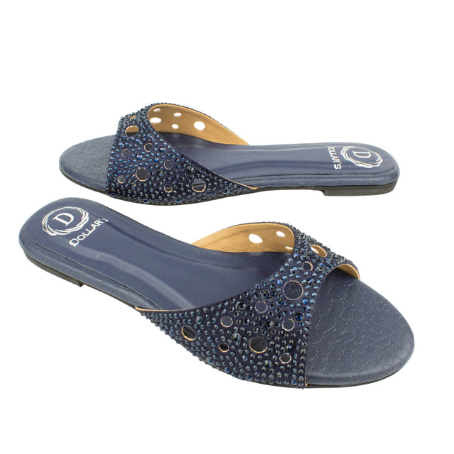 Reem Statement Navy Blue Flat Slippers