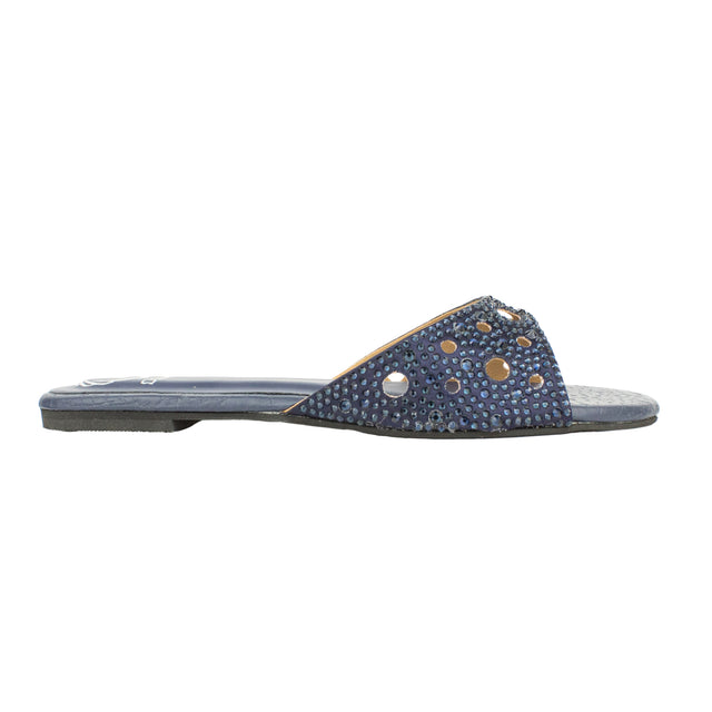 Reem Statement Navy Blue Flat Slippers