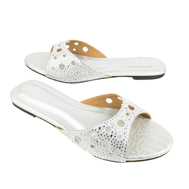 Reem Sleek Silver Flat Slippers