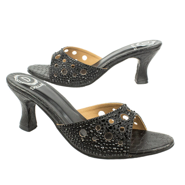 Reem Striking Black Pencil Heel Sandals