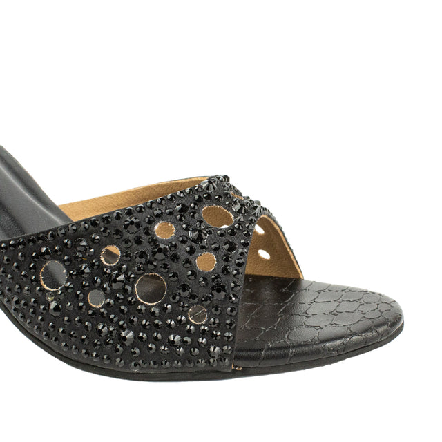 Reem Striking Black Pencil Heel Sandals
