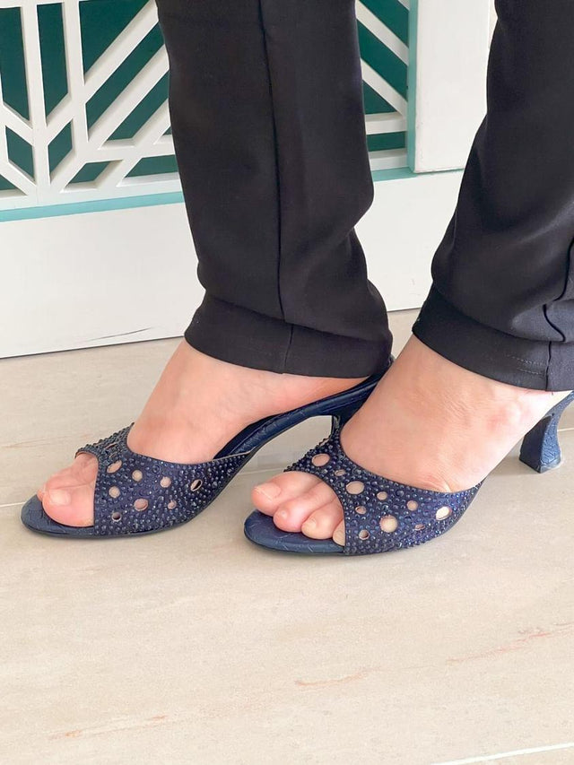 Reem Handmade Navy Blue Pencil Heel Sandals