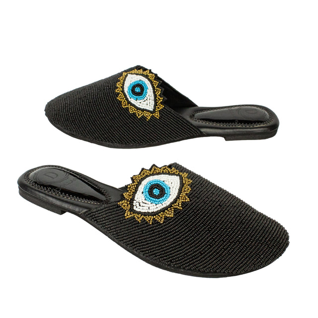 Handcrafted Black Bantoo Flat Slippers