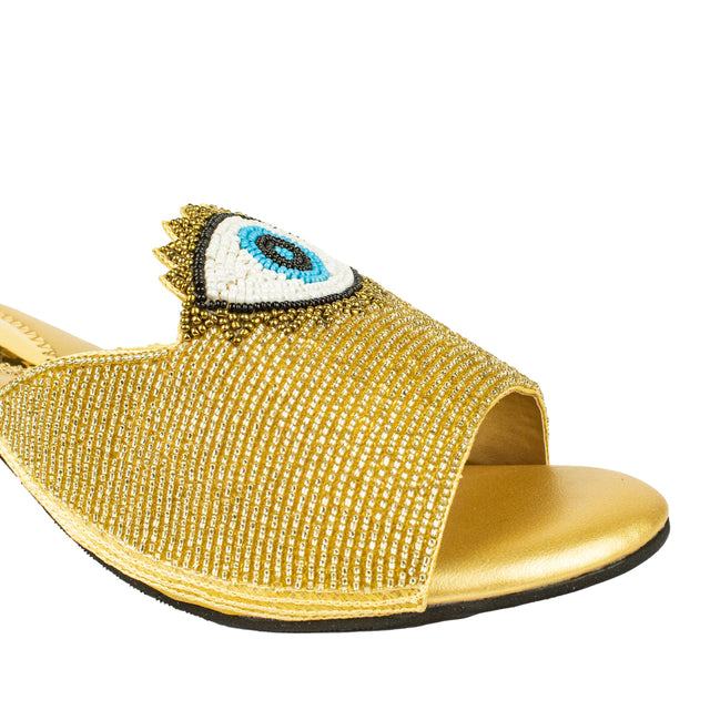 Iconic-fit Gold Block Heel Sandals