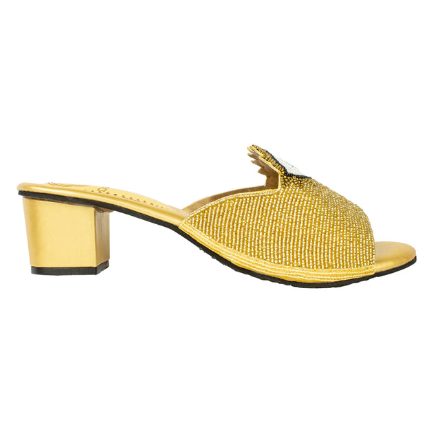 Iconic-fit Gold Block Heel Sandals