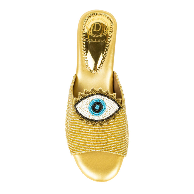 Iconic-fit Gold Block Heel Sandals