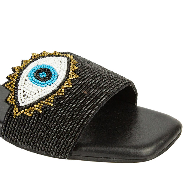 Muna Exclusive Black Flat Slippers